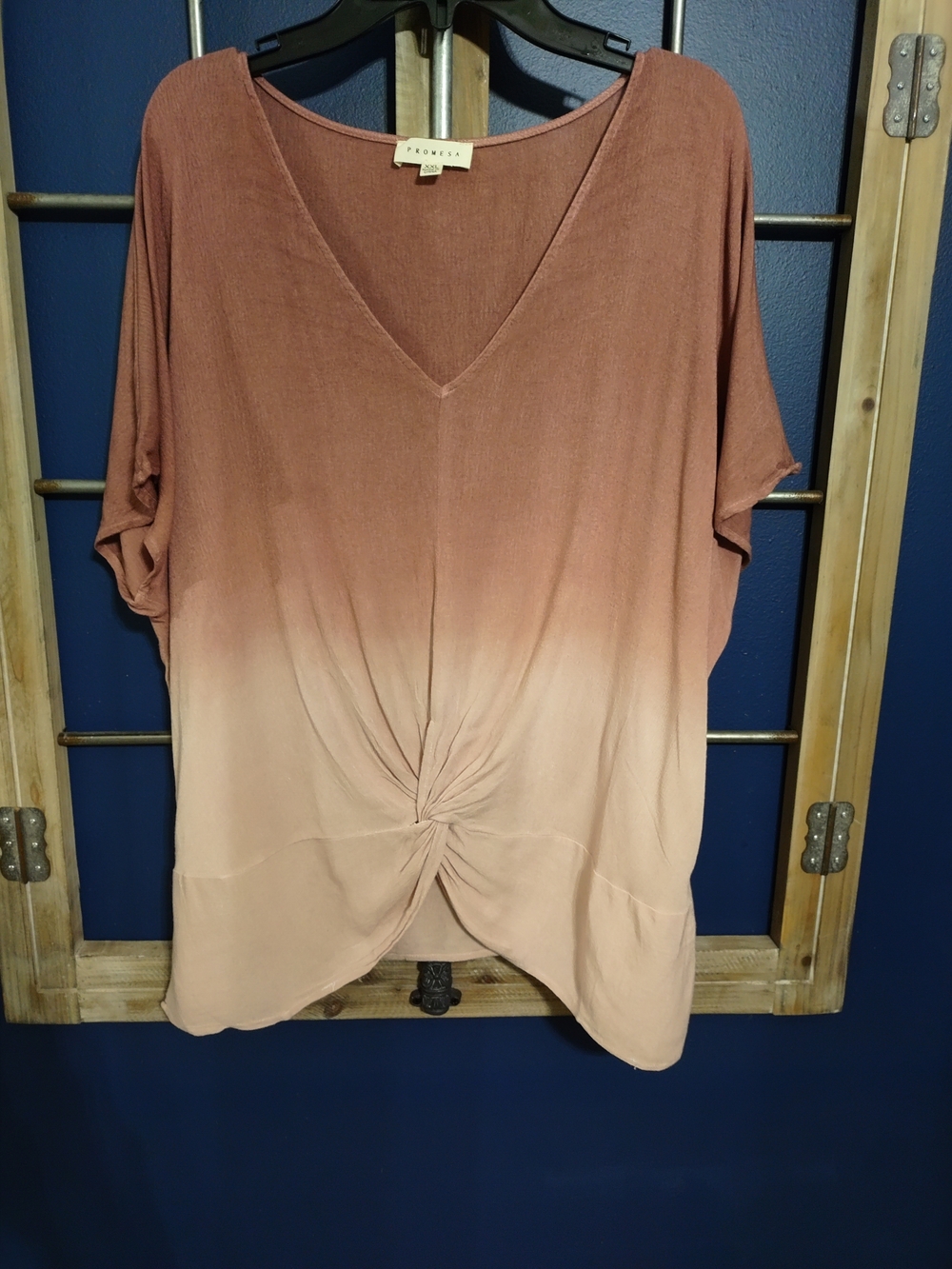 Promesa Rust to Blush Ombre V-Neck Twist Front Tunic
